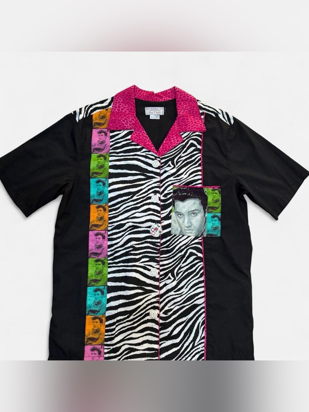Black Zebra-Print Elvis Button-Up shirt with Pink Accents
